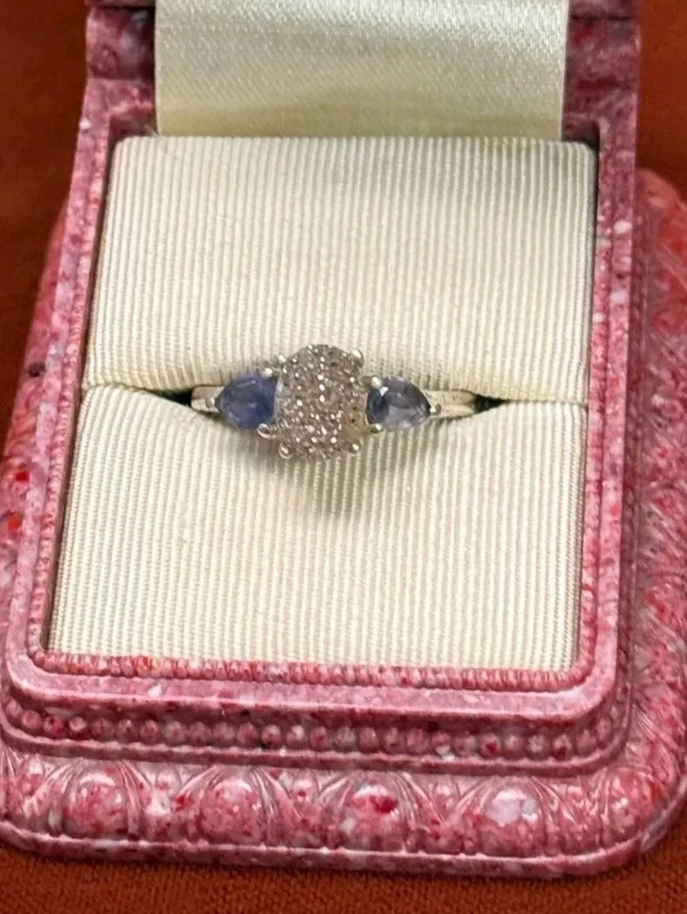 Sterling Silver 1.99 CT Titanium Druzy Quartz Simulated Purple Sapphire Ring